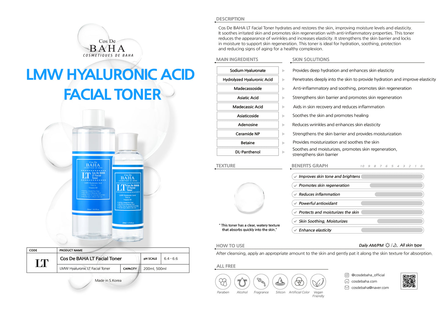 Cos De BAHA LT Low Molecular Hyaluronic Acid Hydrating Toner 200ml