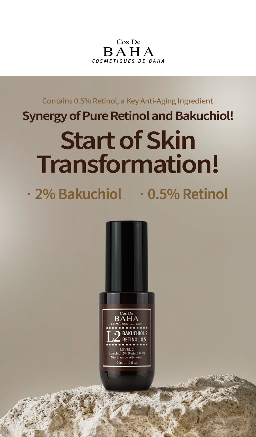 Cos De BAHA L2 Bakuchiol 20,000ppm Retinol 0.5% Vitamin A Ampoule Serum 30ml