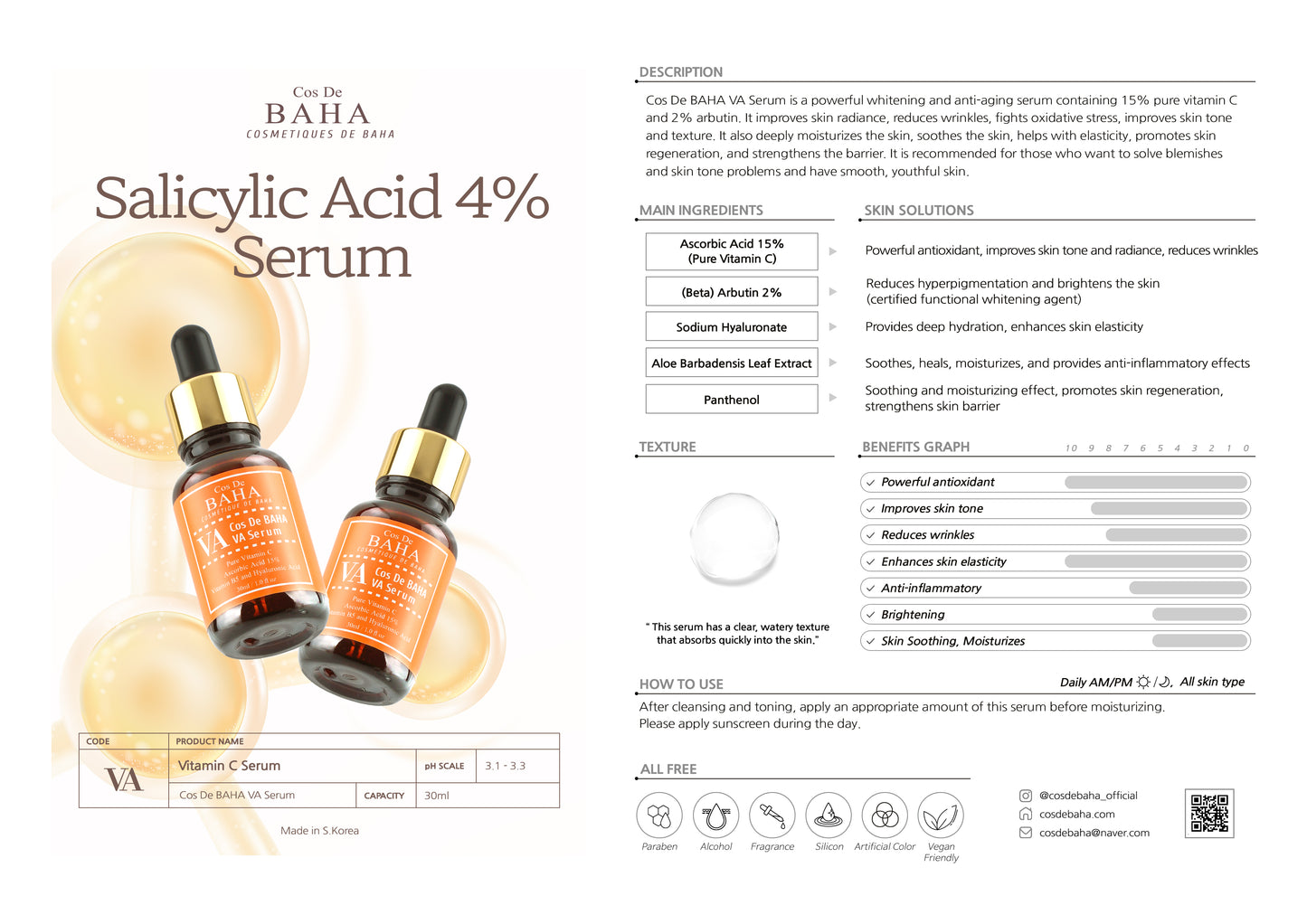 Cos De BAHA VA Vitamin C 15 Serum Skin Whitening Ampoule 30ml
