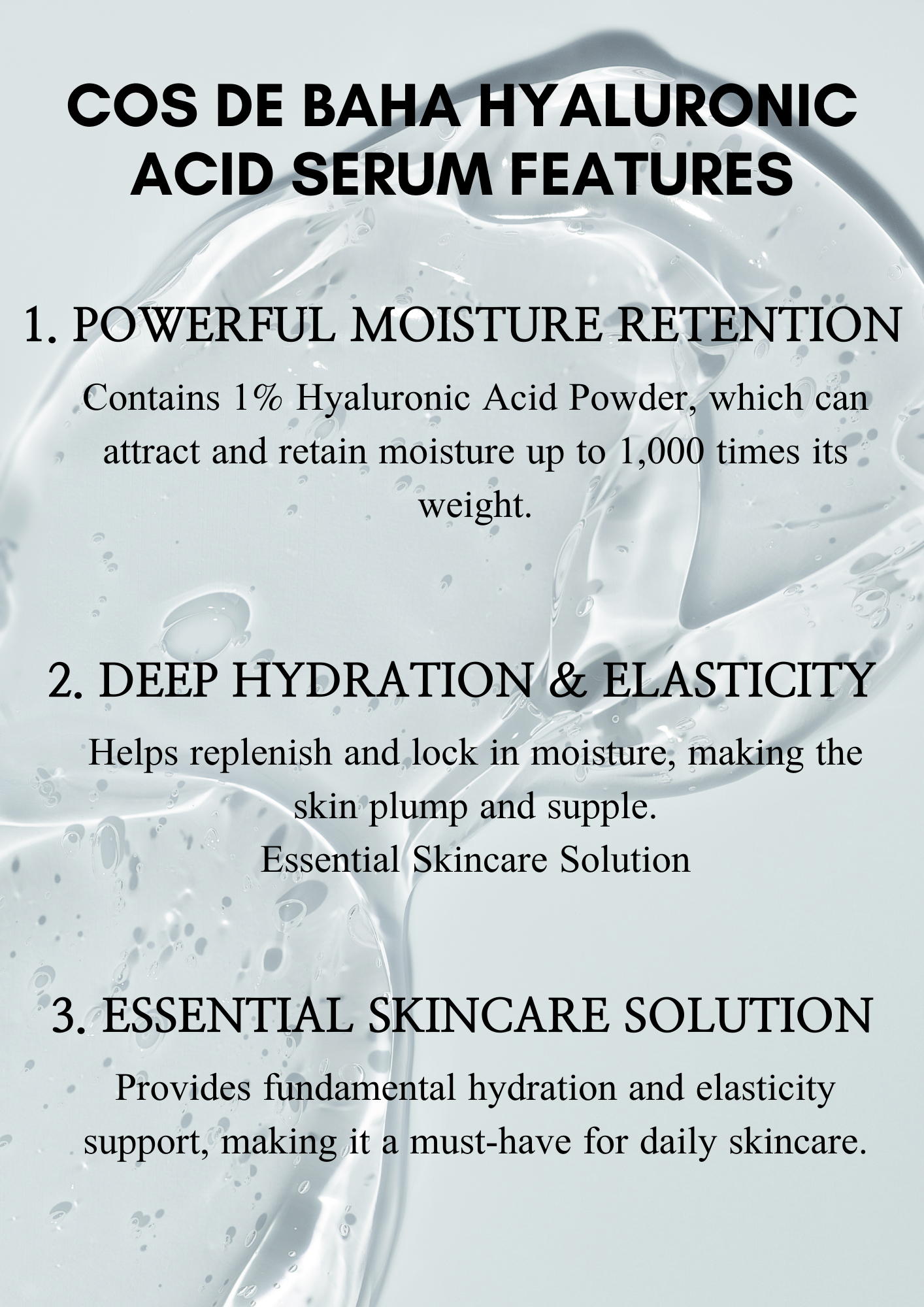 Cos De BAHA Amazon Best-Seller Hyaluronic Acid Medium Molecular 1% Deep Hydration Serum 120ml